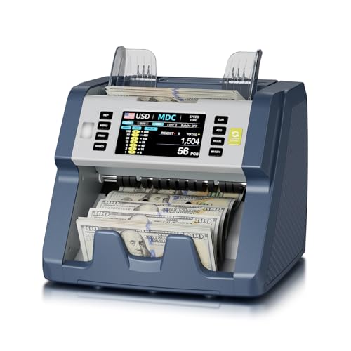 LOLARAN AL-923 Mixed Denomination Money Counter Machine, Value Counting with CIS/UV/MG/IR/DD/DBL/HLF/CHN Counterfeit Detection, Touch Screen, Supports 120 Currency Programs,Blue-Gray