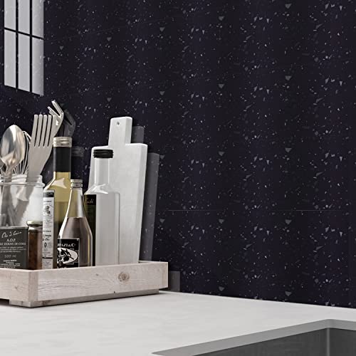 20PCS Metallic Vinyl Tile Stickers for Kitchen Bathroom, Peel and Stick Self-Adhesive Stick on Tile Transfer Backsplash, 8x8inch/20x20cm, Black Terrazzo