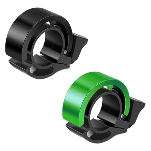 2 PCS Bike Bell Bicycle Bells, Invisible Road Mountain Bike Bells Fits 2.2cm/0.87in Handlebars, Aluminum Alloy Mini Bicycle Bell Horn with Loud Crisp Clear Sound for Adults Boys Girls (Black, Green)