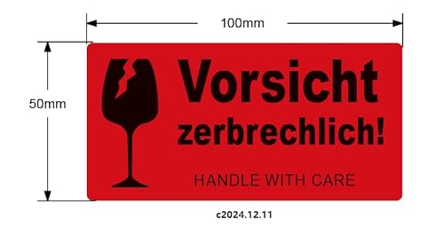 MFLABEL 500 Stück Vorsicht zerbrechlich Stickers (100x50mm) Fragile Stickers Warnetiketten Moving Warnhinweis Aufkleber