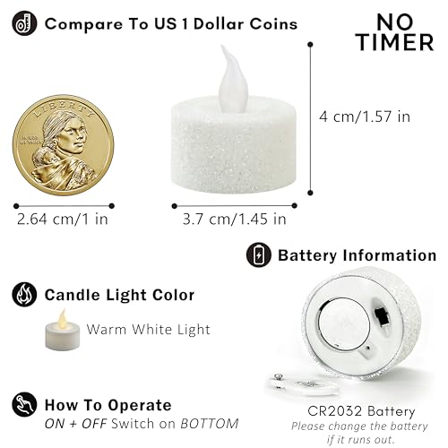Image of FURORA LIGHTING White Glitter Flameless Tealights - 1.45 inch W x 1.57 inch H, 12-Pack, Batteries Included