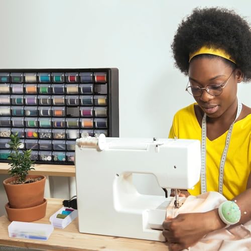 Akro-Mils 10164 64-Drawer Plastic Drawer Storage Cabinet for Garage Organization, Lego Storage, Teacher Toolbox, Makeup Organizer, and More, 50.8 cm W x 15.24 cm D x 40.64 cm H, Red