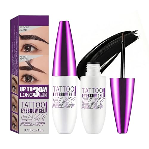 JIMYAUQIN Peel Off Tattoo Brow Tint Gel - 2pcs Brown Eyebrow Kit, Waterproof, Transfer-Proof & Sweatproof, Quick Peel Formula for Natural Fuller Brows, for Women All Skin Types