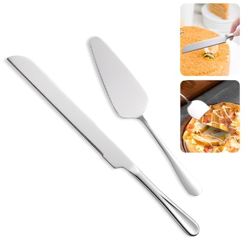 RoadLoo Couteau à gâteau, Set de couteaux à gâteau argentés 33 cm Pelle à gâteau en acier inoxydable et couteau à gâteau Couteau à gâteau Pelle à gâteau pour mariage, anniversaire, fête, anniversaire