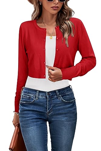 Newshows Cardigan Sweaters for Women 2026 Fashion Trendy Red Valentines Bolero Shrug Sweater Lightweight Button Down Cropped Clothes(Red Medium)