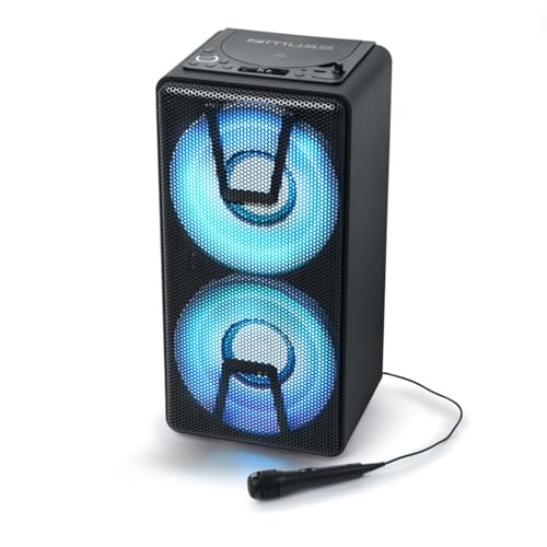 Muse DJ-Party-Box, tragbarer Bluetooth-Lautsprecher mit CD-Player, Stereo-Pairing, Farbwechsel-Lichtern und eingebauter Batterie, 150 Watt, schwarz (M-1820 DJ)