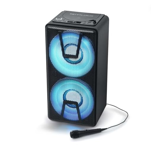 Muse DJ-Party-Box, tragbarer Bluetooth-Lautsprecher mit CD-Player, Stereo-Pairing, Farbwechsel-Lichtern und eingebauter Batterie, 150 Watt, schwarz (M-1820 DJ)