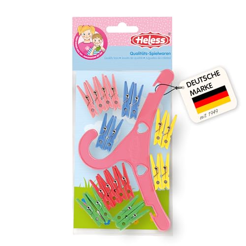 Heless 116 - Set aus 20 Wäscheklammern und einem Kleiderbügel, bunt, Zubehör für den Puppenhaushalt
