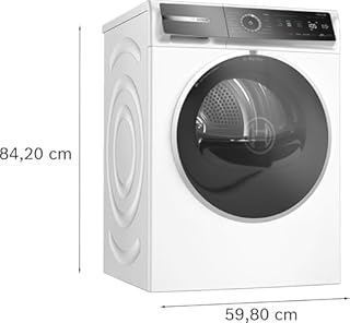 Bosch WRB247C0IT Serie 8 Asciugatrice smart a pompa di calore, 9 kg, Classe energetica A, Condensatore autopulente, Sensori di asciugatura intelligenti, Riduce le pieghe, Bianco, 60 Cm
