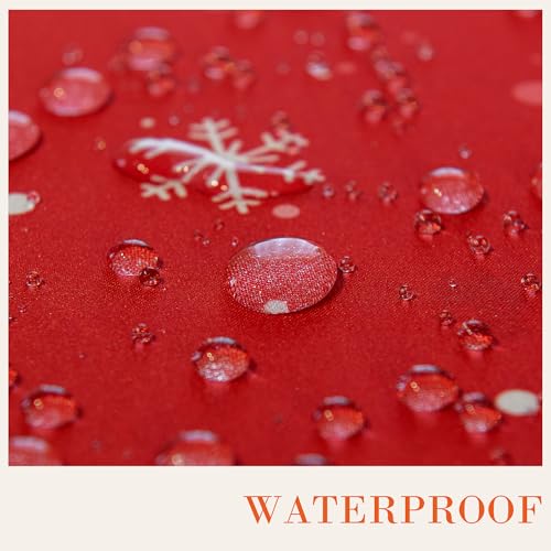 Christmas Waterproof Tablecloth – Red Holiday Table Cover with Santa Claus, Reindeer, Tree & Snowflake Design – Festive Dining Decor for Christmas Party and Home, W60 x L84 in – Image 3