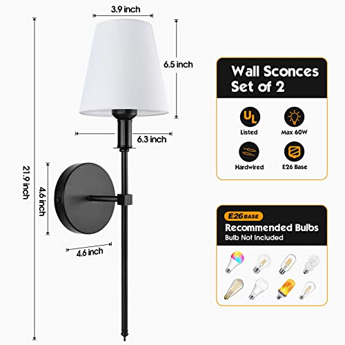 Soodmi Wall Sconces Sets Of 2, Retro Industrial Wall Lamps, Rustic Wall Sconce Fixturebathroom Vanity Sconces Wall Lighting With White Fabric Shade, Wall Lights For Bedroom Living Room Kitchen #TOP3