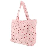 SUPVOX Bolso Tote de Hombro para Mujer Estampado de Cerezas, Tamaño Mediano, Tejido de Terciopelo Rosa, Gran Capacidad, Ligero y Cómodo para Trabajo, Viaje y Uso Diario