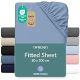 Prześcieradło z gumką Twinzen 80x190/200 cm - 100% bawełny jersey, jasnoniebieski - Certyfikat Oeko-Tex - Pojedyncze prześcieradło z gumką 80x190/200 cm