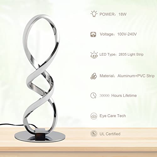 Adebime Led Modern Table Lamp, Small Unique Bedside Table Lamp Spiral Lamp Stepless Dimmable Silver Nightstand Lamp 12W, 3200K Warm White Modern Desk Lamp, Side Table Lamp For Living Room Bedroom #TOP5