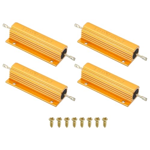 PATIKIL 100W 8 Ohm Aluminum Shell Resistor with Screws, 4 Set Aluminum Housing Resistor Housed Case Wirewound Resistors Screw Tap Power Resistor, Golden