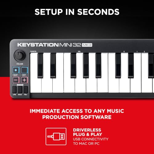 Image of M-AUDIO Keystation Mini 32 MK3 USB MIDI Keyboard Controller with 32 Velocity Sensitive Mini Keys and Recording Software Included