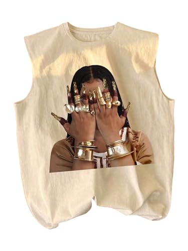 Men's Retro Graphic Tank Top Crew Neck Summer Sleeveless Tops Hippop Streetwear