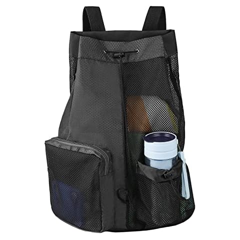 LIAMERHE Unisex Swim Bag Mesh Drawstring Backpack Swimming Bags Swimming Equipment Bag with 20cm Wet Pocket for Swimming Gym Workout Gear for Men Women (Black) Cover