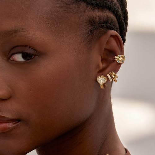 MYEARS Women Hoop Earrings Gold Open C Shape 14K Small Simple Hypoallergenic Everyday Illusion Jewelry2