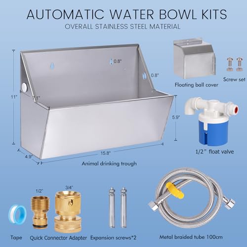 Muduoban TOLVWT Automatic Water Dispenser For Dogs,2.1Gal Outdoor Dog Water Bowl With Float Valve,304 Stainless Steel Automatic Pet Waterer thumb #2