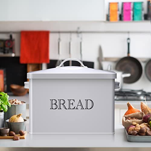 Jreninet Farmhouse Bread Box For Kitchen Countertop - Space Saving, Large Capacity Bread Storage Container - Perfect Metal Storage Tin For Bread、Bagels、Cookies & More, White #TOP4