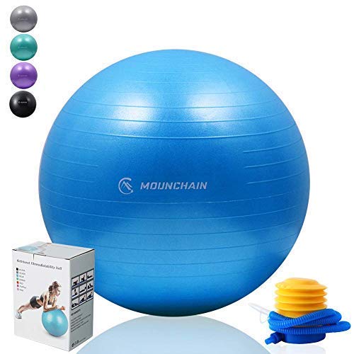 MOUNCHAIN Yoga Ball for Fitness, Exercise Ball 2000lbs Anti Burst Equipment for Home Workout, Balance, Gym, Yoga, Desk Chairs (Blue, 65cm) - Thumbnail 6