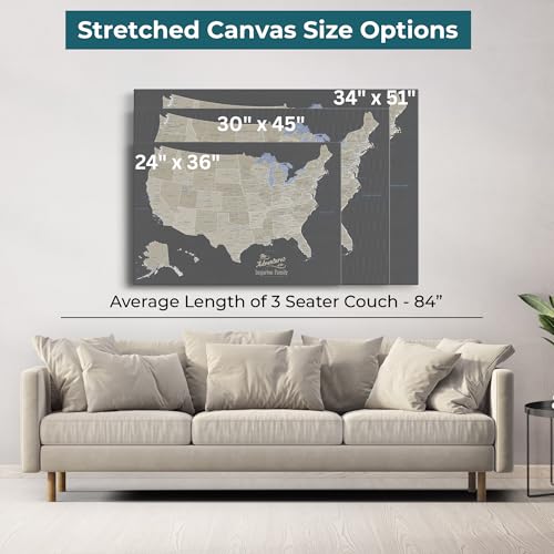 Image of United States Travel Map with Pins - Earth Tone USA Pinnable Map to Track Travels - Extra Large Canvas Wall Art Gift for Travelers - Gallery Wrap - 34 inch x 51 inch