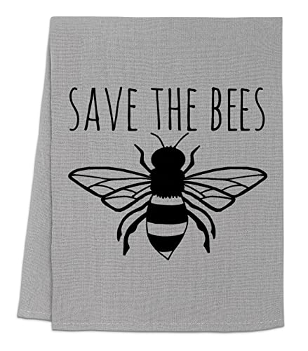 Funny Dish Towel, Save The Bees, Flour Sack Kitchen Towel, Sweet Housewarming Gift, Farmhouse Kitchen Decor, White or Gray (Gray)
