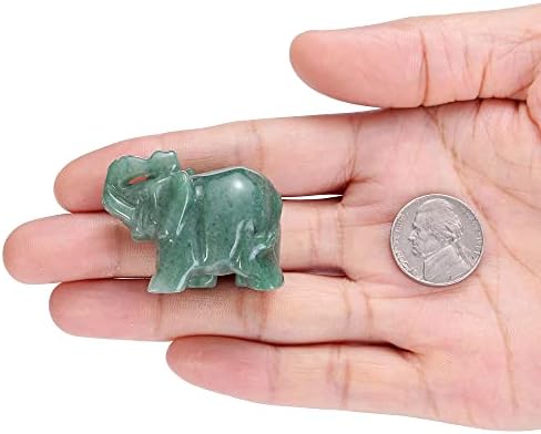JOVIVI 2pc 1.5" Natural Green Aventurine Crystal Elephant Ornament Carved Mini Jade Gemstones Figurine Living Room Home Decoration, with Gift Box