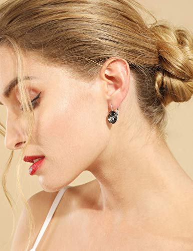 Missaqua Mystery Black Solitaire Gorgeous X-Large Earrings Embellished With Austrian Crystals Round Leverback Dangle Outstanding Sparkly Elegant Pierced For Women Jewelry Gifts #TOP6