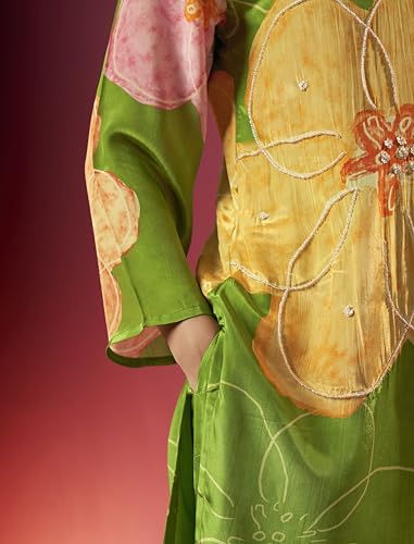 Image of Arangya Women's Pure Crepe Hand Work Co Ord Set for Women l Stylish Modern Kurta with Side Pocket Bottom l Family Gatherings