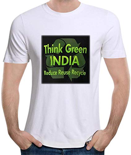 Bhains Ki AnkhMen White Polyester Printed Think Green India-Reduce,Reuse,Recycle Short Sleeve Round Neck T-Shirt