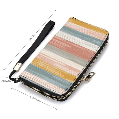 Stripped Pattern with Subtle Colors PU Leather Clutch Long Bifold Wallet, Coin Purse Credit Pass Case, Durable Card-Holder Money Storage for Women Men2