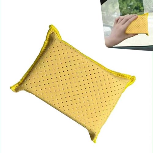CyperFair Car Cleaning Sponge Block, Water Absorbenting Glass Defogger without Scratch, Soft Double-sided Hole Nonwoven Cleaning Tool, Universal Portable Reusable Wash Supply for Most Cars (Yellow)