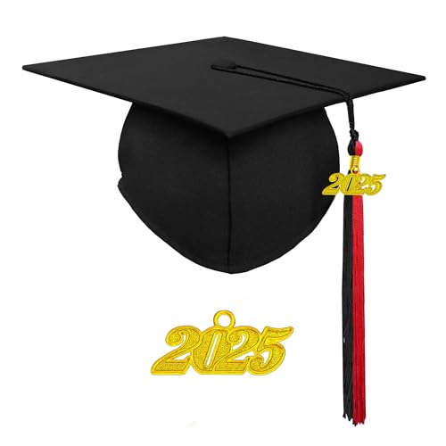 Herrenbek Matte Adult Graduation Cap with 2025 Double Color Tassel Unisex Adjustable Graduation Cap Black