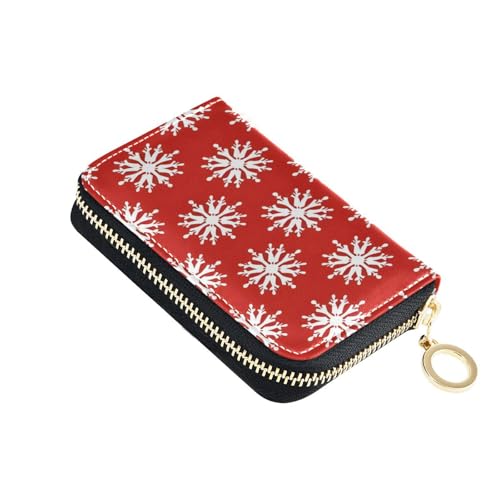 Small RFID Credit Card Holder Wallet with Zipper, Leather Wallet Case for Women Snowflake