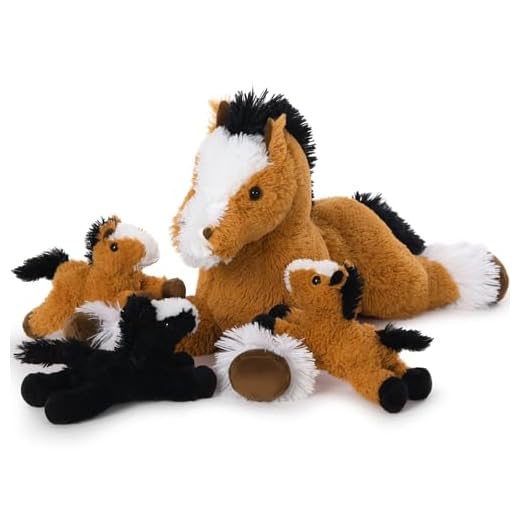 MorisMos Dunkel Braun Pferd Kuscheltier groß XXL mit 3 Baby im Bauch, 54cm lang groß Plüschpferd Stofftier Plüschtier, Horse Pony Geburtstag Weihnachten Geschenk Kinder