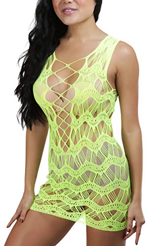 Image of ToBeInStyle Women's Stretch See Through Fishnet Novelty Mini Rave Party Dress