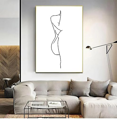 KDXAOBEI Desenho linear, tela, arte de parede, pintura, imagem em preto e branco, arte minimalista, poster, figura de mulher, impressões, decoração de parede, 50 x 90 cm (20 x 35 pol) sem moldura