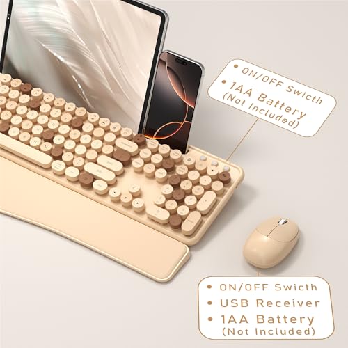 Teclado y mouse inalámbricos de 2.4 GHz con teclas de máquina de escribir MPTOG 5