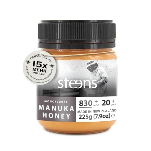 Steens Manuka Honey MGO 830+ - 225 g rein roher 100% zertifizierter UMF 20+ Manuka Honig über 800 MGO - abgefüllt und versiegelt in Neuseeland 225 g