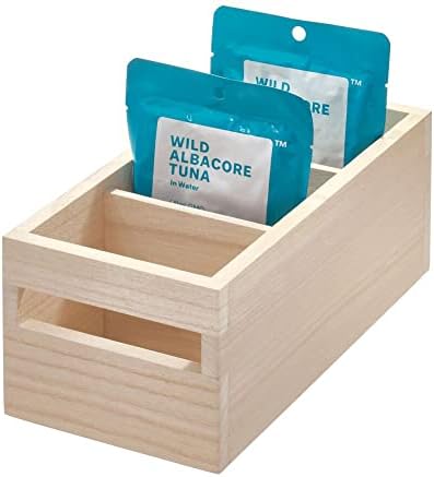 iDesign EcoWood Household Storage Box, Kitchen Container Made from Eco-Friendly Paulownia Wood, Versatile Wooden Box for Kitchens, Bathrooms and More, Beige,25.40/12.70/10.57 cm