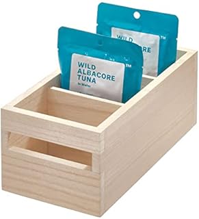 iDesign EcoWood Household Storage Box, Kitchen Container Made from Eco-Friendly Paulownia Wood, Versatile Wooden Box for Kitchens, Bathrooms and More, Beige,25.40/12.70/10.57 cm