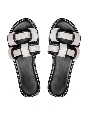 GORGLITTER Women's Open Toe Dressy Flat Sandals Colorblock Slip On Slide Shoes