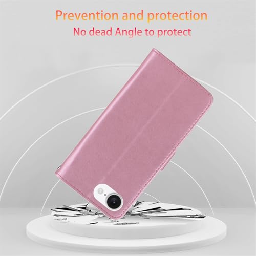 Coque iPhone 16e 2025 étui portefeuille similicuir rabat support rose - 2