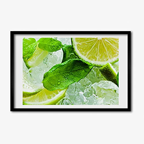 Cadre MDF 60x40 cm avec tableau moderne de citron vert et glace Tulup
