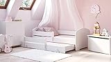 STRUTTURA E UTILIZZO - Letto per arredare la cameretta dei bambini con secondo letto a estrazione, entrambi i letti sono dotati di una protezione anticaduta - Utilizzabile come divano per l'arredamento di un soggiorno o di una stanza con esigenze di spazioTestata tonda, adatta a qualsiasi ambiente