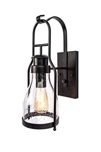 Muskoka Lifestyle Products Rustic Wall Light Lantern with Retro Industrial loft Lantern Look in Rubbed Bronze Powder Coat Finish with Wine Bottle Pioneer jug Glass