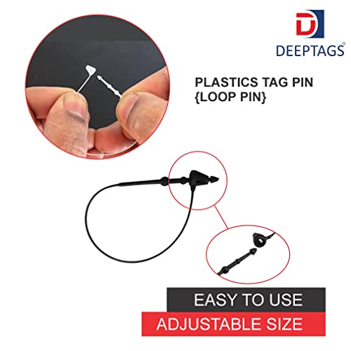 Image of Synthetics 5 inch Plastic String Loop Fastener Hang Tag Snap Lock Plastic Tag Fasteners Pin Security Loop for Retail Store Clothing Price Tag Pins, Black - 5000 Pieces