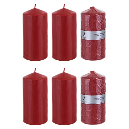 Mega Candles 6 pcs Unscented Dome Top Red Pillar Candles, Pressed Premium Wax Candle 3 Inch x 6 Inch, Home Décor, Weddings, Parties, Festivities, Occasions, Florists, Events, Prayers, Memorials